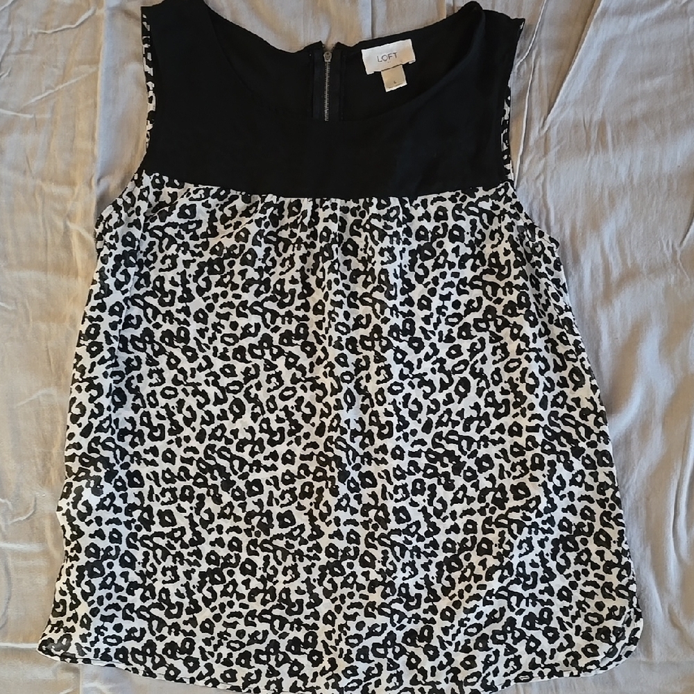 LOFT Sleeveless Black and White Animal Print Blouse